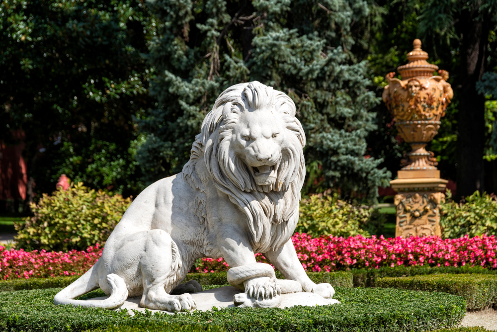 One of the iconic lion statues guarding the entrance to Dolmabahçe Palace